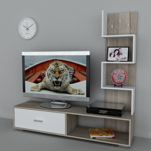 Stolik telewizyjny z regałem Akay Cordoba/White, 39x160x160 cm