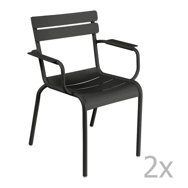 Zestaw 2 czarnych krzeseł z podłokietnikami Fermob Luxembourg