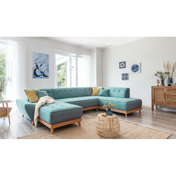 Turkusowy rozkładany narożnik (prawostronny/w kształcie litery U) Dazzling Daisy – Miuform-image-4