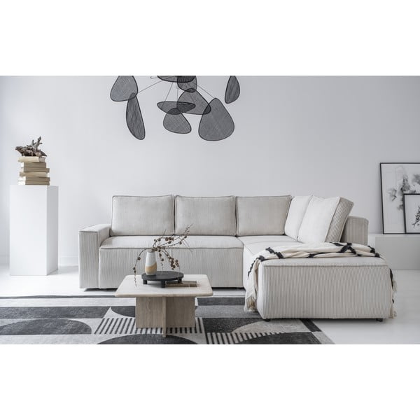 Biały sztruksowy rozkładany narożnik (prawostronny) Brave Dave – Miuform-image-1