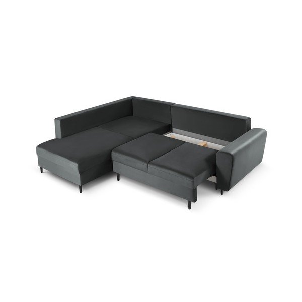 Ciemnoszary aksamitny rozkładany narożnik ze schowkiem (lewostronny/w kształcie litery L) Kyoto – Cosmopolitan Design-image-3