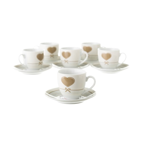 Zestaw 6 filiżanek ze spodkami na metalowym stojaku Unimasa Heart-image-1
