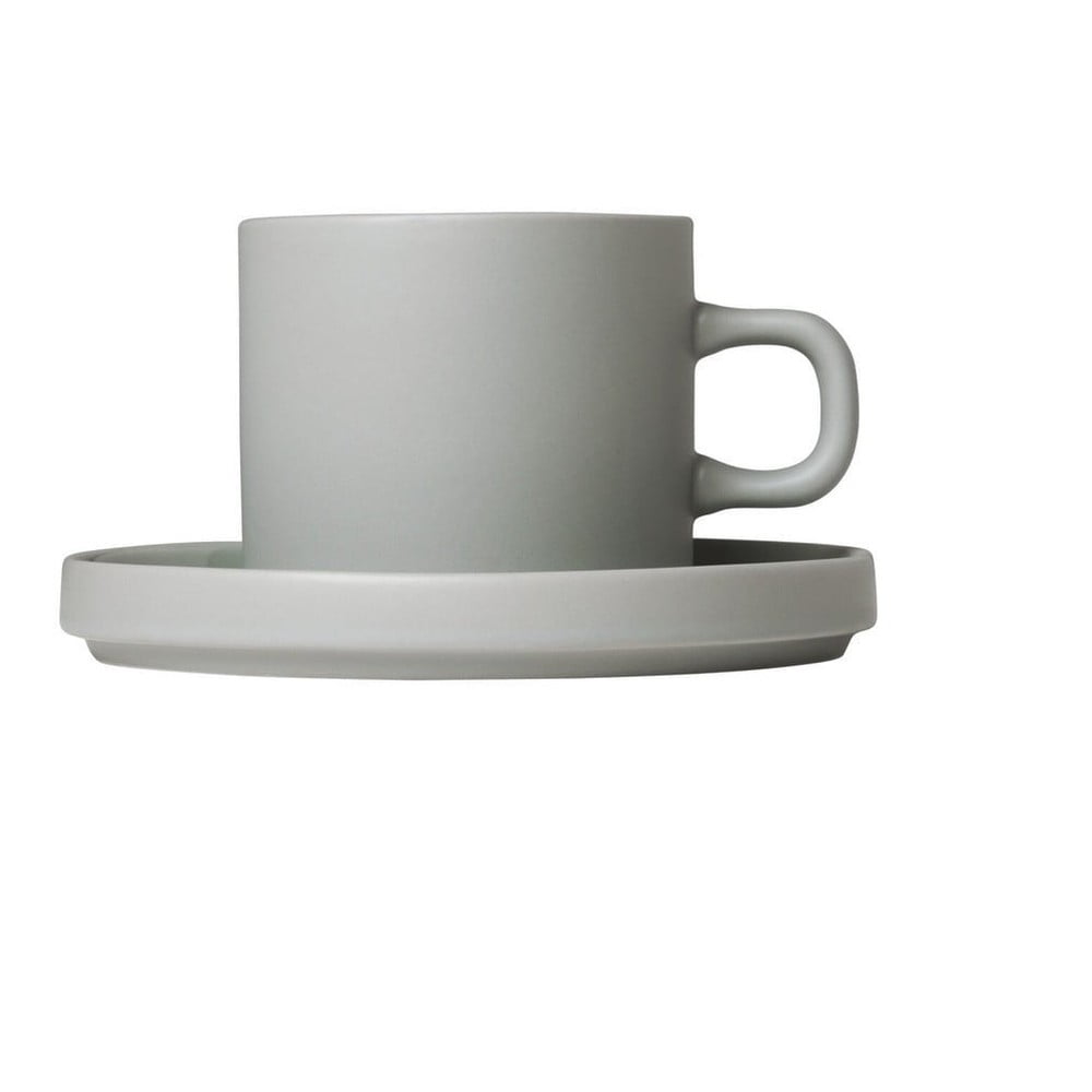 Zestaw 2 jasnoszarych ceramicznych filiżanek do kawy ze spodkami Blomus Pilar, 200 ml
