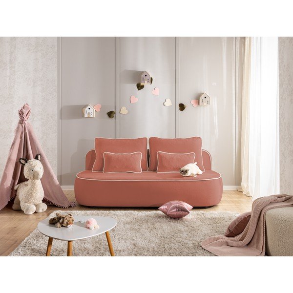 Różowa/jasnoszara aksamitna rozkładana/ze schowkiem sofa dla dzieci 210 cm Saga – Ropez-image-3