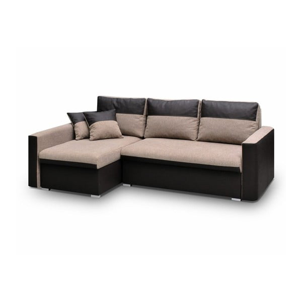 Brązowo-czarna rozkładana sofa Mars Flavio, lewostronna