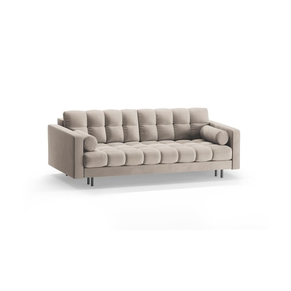 Beżowa aksamitna rozkładana sofa ze schowkiem 222 cm Bali – Cosmopolitan Design-image-3