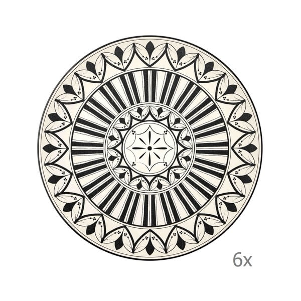 Zestaw 6 kremowych porcelanowych talerzy z czarnym ornamentem Mia Maroc Tabak, ⌀ 26 cm