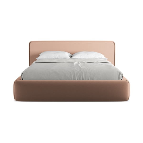 Jasnoróżowe tapicerowane łóżko dwuosobowe ze schowkiem i stelażem 160x200 cm Kiana – Makamii-image-4