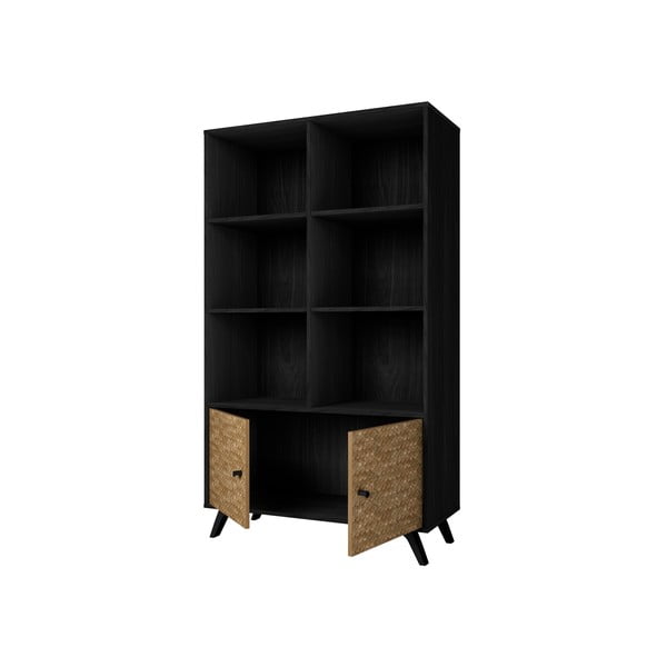 Czarny regał w dekorze drewna egzotycznego 92x160 cm Hanoi – Marckeric-image-3