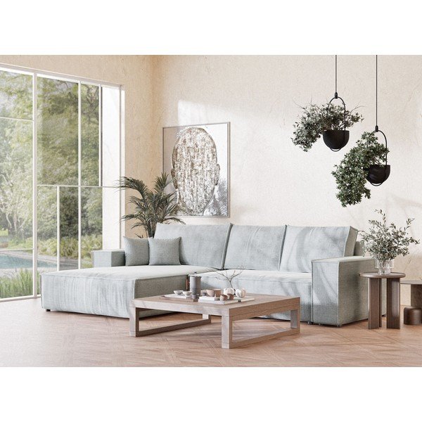 Jasnoszary rozkładany/ze schowkiem narożnik z tkaniny szenilowej (lewostronny/z szezlongiem) Maze – Maison de Rêve-image-1