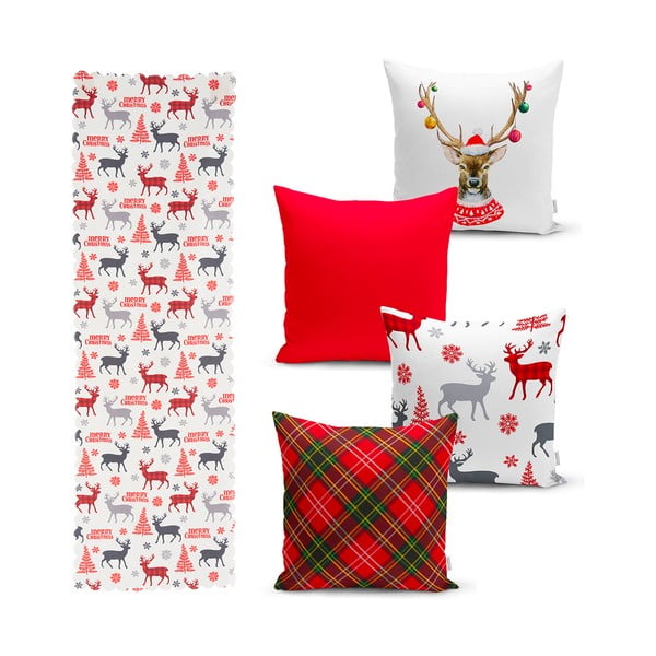 Zestaw 4 świątecznych poszewek na poduszki i bieżnika Minimalist Cushion Covers Christmas Ornaments