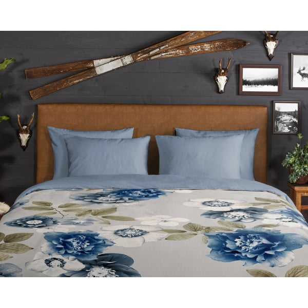 Niebiesko-szara flanelowa pościel jednoosobowa 140x200 cm Gabin – Good Morning-image-2