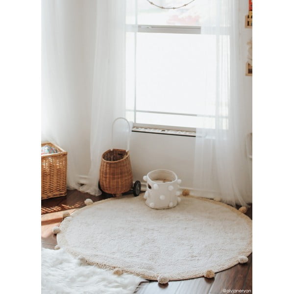 Beżowy bawełniany dywan dziecięcy tkany ręcznie odpowiedni do prania ø120 cm Bubbly Honey – Lorena Canals-image-1