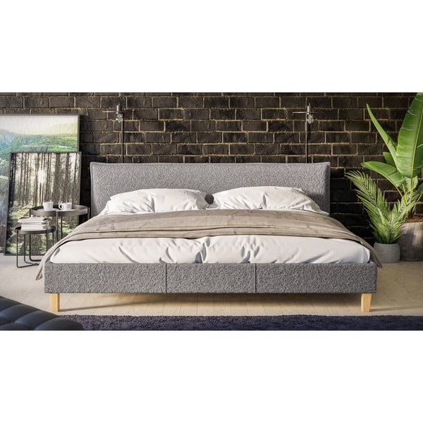 Szare tapicerowane łóżko dwuosobowe ze stelażem 200x200 cm Tina – Ropez-image-1