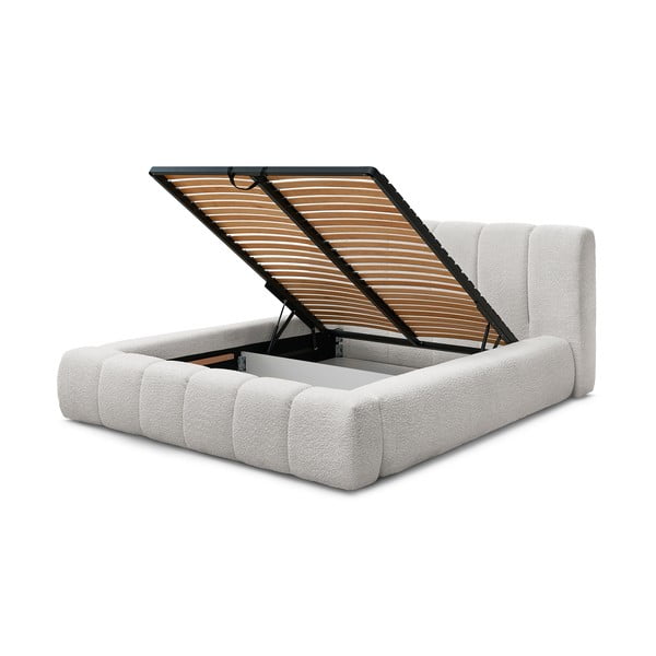 Jasnoszare tapicerowane łóżko dwuosobowe ze schowkiem ze stelażem 180x200 cm Denali – Bobochic Paris-image-4