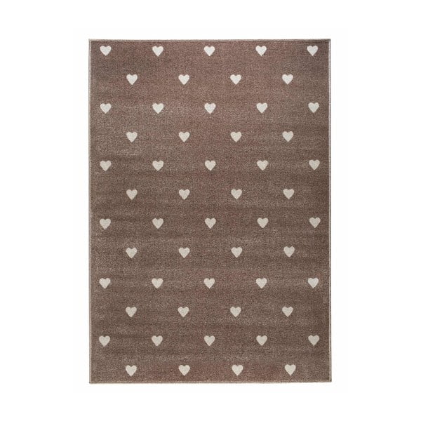 Brązowy dywan w serduszka KICOTI Beige Dots, 133x190 cm