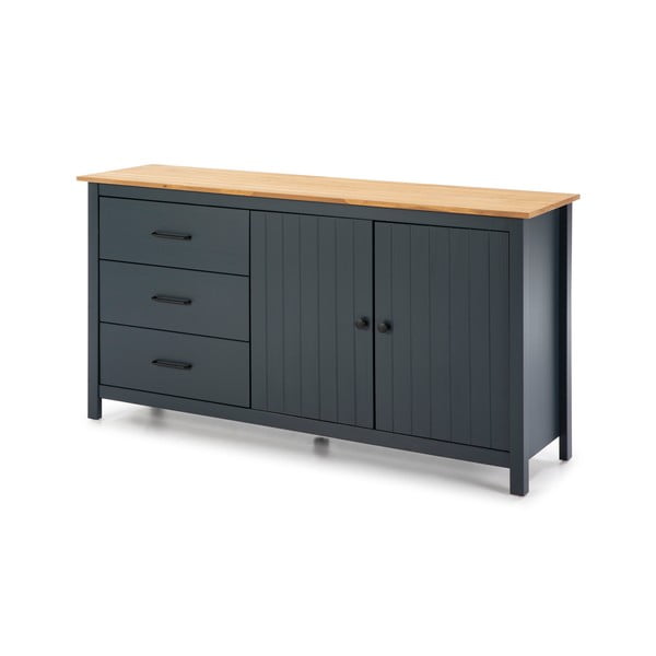 Ciemnoniebieska niska komoda z litego drewna sosnowego 150x80 cm Miranda – Marckeric-image-4