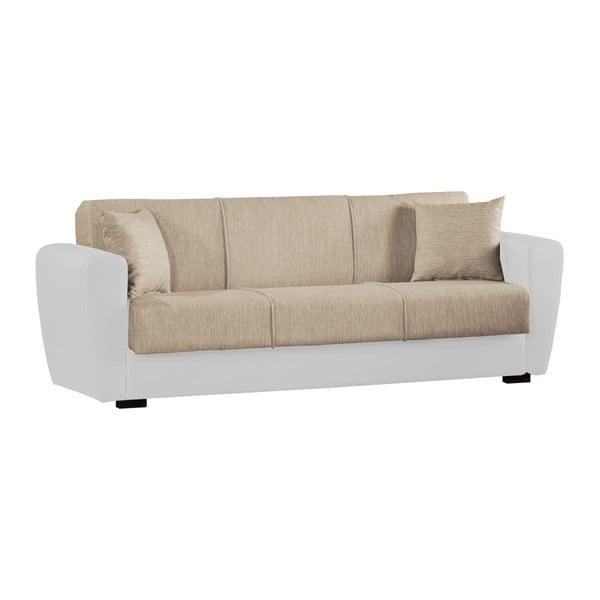 Beżowo-biała trzyosobowa sofa rozkładana ze schowkiem Esidra Comfort