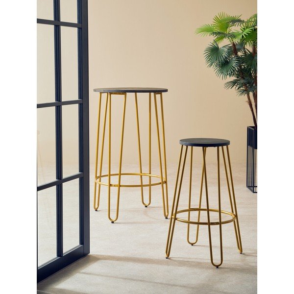 Hoker z litego drewna wiązu w kolorze złota/w naturalnym kolorze (wysokość siedziska 75 cm) District – Premier Housewares-image-1