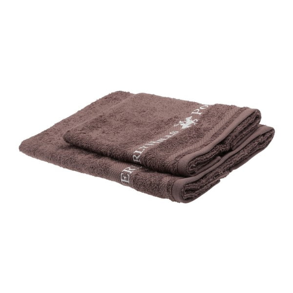 Zestaw 2 brązowych ręczników Beverly Hills Polo Club Tommy Yazi