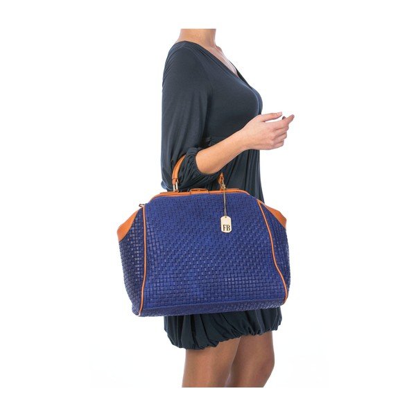 Skórzana torebka Federica Bassi Braid Blue-image-3