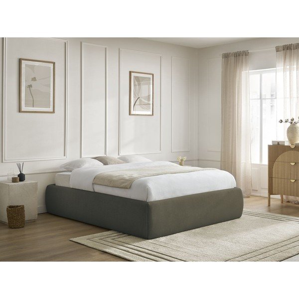 Ciemnozielone tapicerowane łóżko dwuosobowe bez zagłówka ze schowkiem i stelażem 160x200 cm Inera – Bobochic Paris-image-1