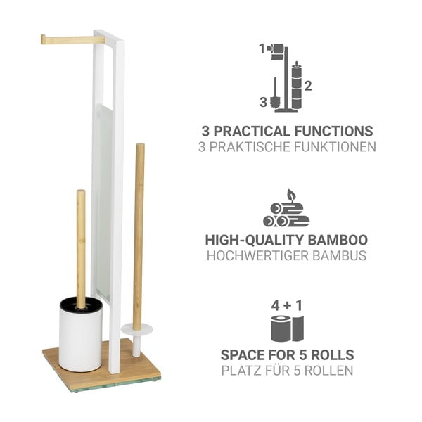 Stalowy stojak na papier toaletowy w biało-naturalnym kolorze ze szczotką Rivalta – Wenko-image-2