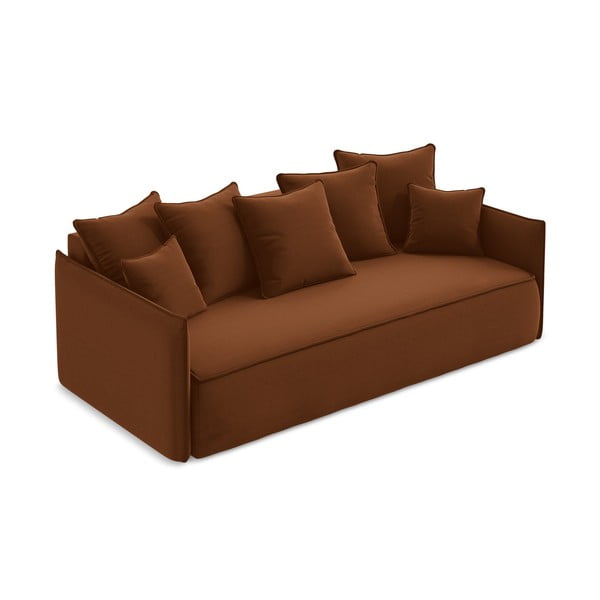 Aksamitna rozkładana/ze schowkiem sofa w kolorze terakoty 225 cm Hula – Makamii-image-2