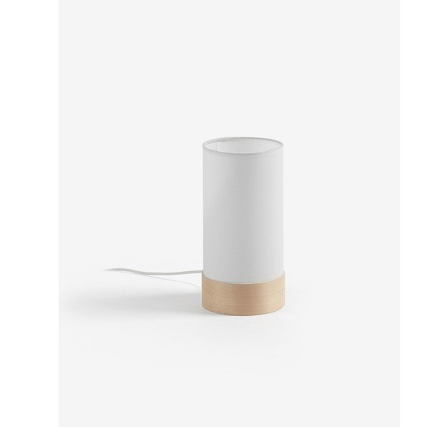 Biało-naturalna lampa stołowa z litego drewna bukowego z tekstylnym kloszem (wysokość 26 cm) Slat – Kave Home-image-3