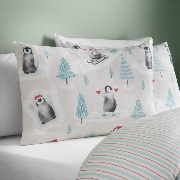 Flanelowa pościel dwuosobowa w naturalnym kolorze 200x200 cm Brushed Christmas Penguins – Catherine Lansfield-image-3