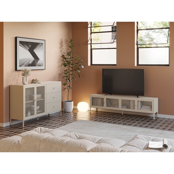 Kremowa metalowa szafka pod TV 160x50x35 cm Fayna – Marckeric-image-1