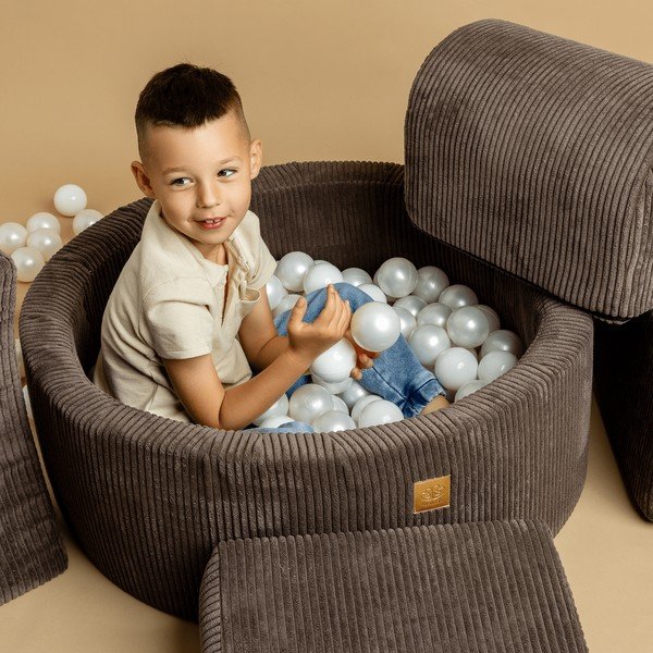 Kremowy sztruksowy basen z kulkami ø 90x30 cm Montessori – Meowbaby-image-1