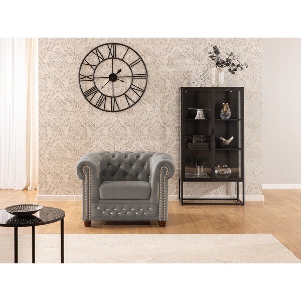 Szary aksamitny fotel typu chesterfield York Blik – Ropez-image-4