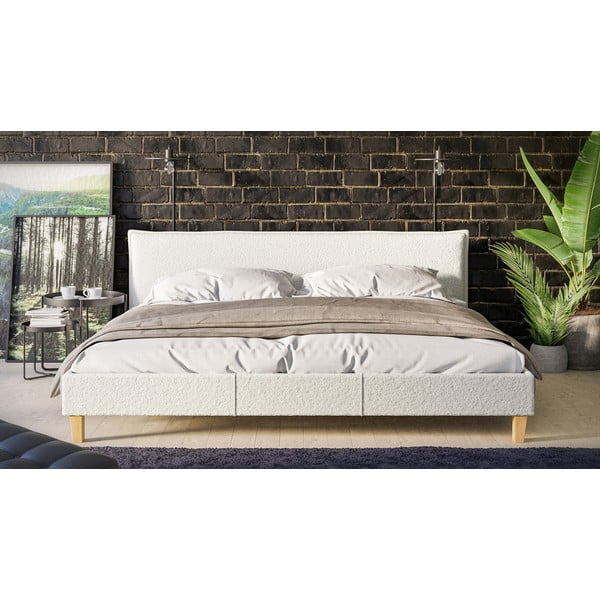 Kremowe tapicerowane łóżko dwuosobowe ze stelażem 200x200 cm Tina – Ropez-image-1