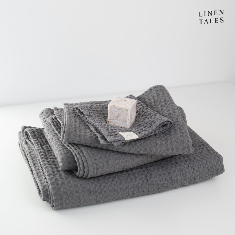 Ciemnoszare ręczniki zestaw 3 szt. Honeycomb – Linen Tales (zdjęcie 3)