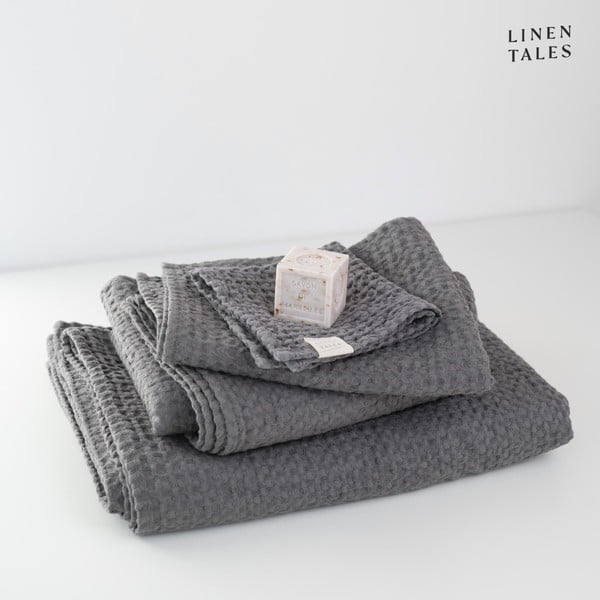 Ciemnoszary ręcznik 50x70 cm Honeycomb – Linen Tales