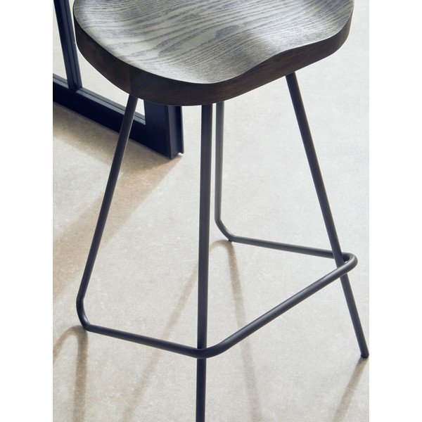 Czarny/w naturalnym kolorze hoker z litego drewna wiązu (wysokość siedziska 78 cm) District – Premier Housewares-image-3