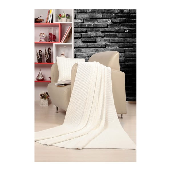 Zestaw jasnokremowej narzuty i poduszki Kate Louise Tricot Blanket Set Sultan