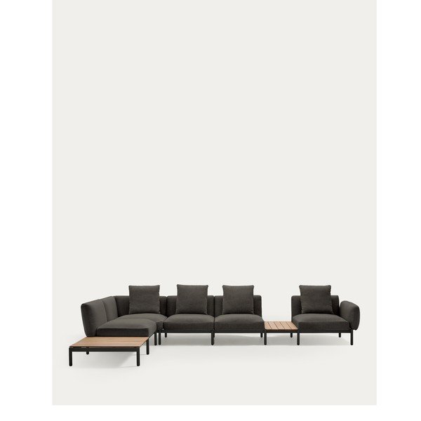 Ciemnoszara tapicerowana sofa ogrodowa (lewostronna) Sorells – Kave Home-image-2