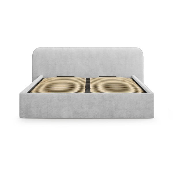 Jasnoszare tapicerowane łóżko dwuosobowe ze schowkiem i stelażem 160x200 cm Elizabeth – Micadoni -image-4