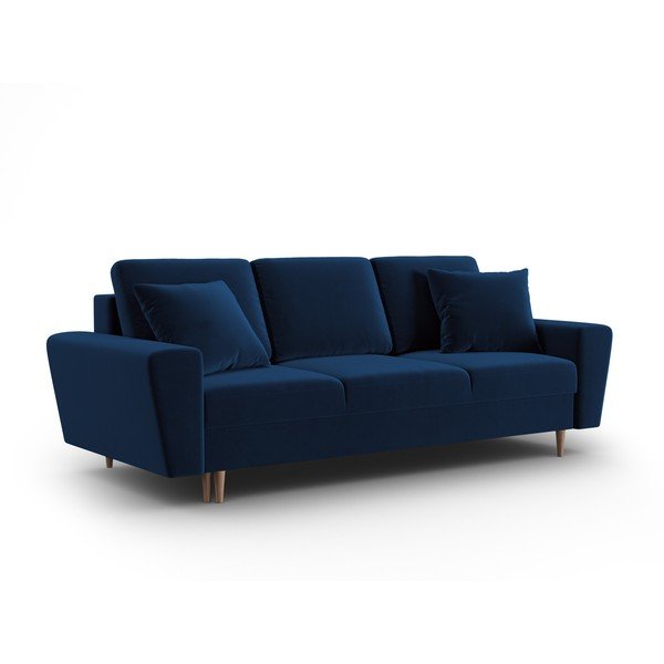 Niebieska aksamitna rozkładana sofa ze schowkiem 235 cm Kyoto – Cosmopolitan Design-image-1