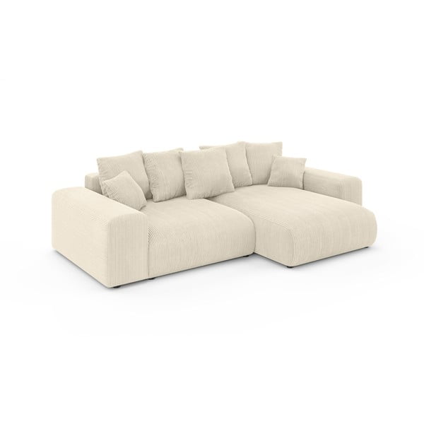 Kremowy sztruksowy rozkładany narożnik ze schowkiem (strona zmienna) Luma – Ropez-image-2