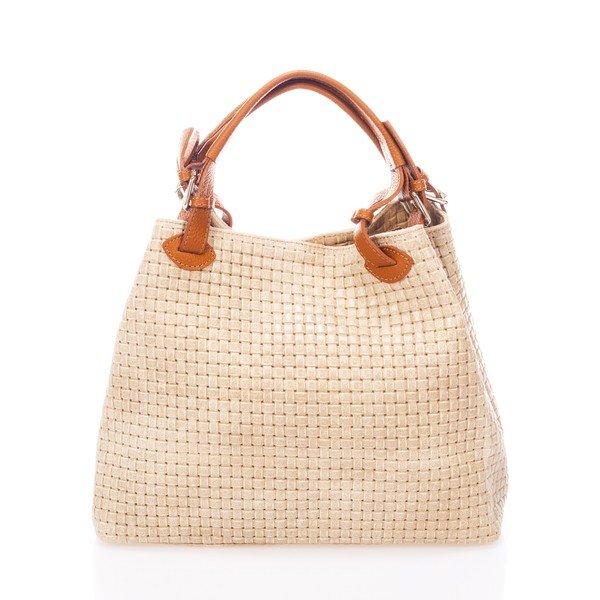 Kremowa skórzana torebka Federica Bass Hydri-image-1