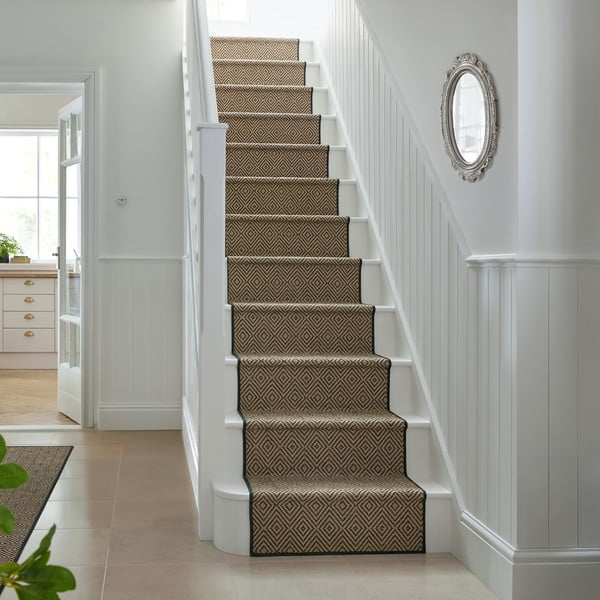 Czarno-naturalny chodnik na schody z juty 60x600 cm Diamond – Flair Rugs