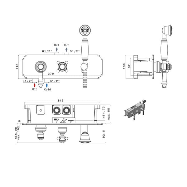 Bateria prysznicowa podtynkowa w kolorze brązu (3 otwory) Vienna – Sapho-image-1