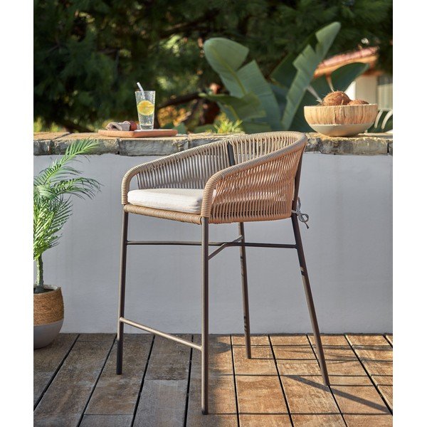 Metalowy/tapicerowany hoker ogrodowy w naturalnym kolorze Yanet – Kave Home-image-1