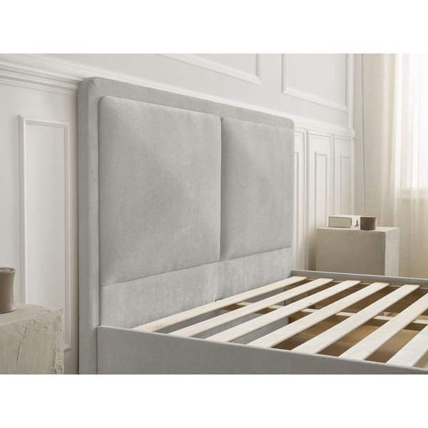Szare tapicerowane tapicerowane łóżko dwuosobowe ze stelażem 140x190 cm Mara – Bobochic Paris-image-4