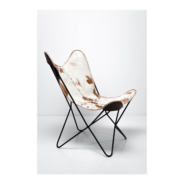 Brązowo-biały fotel skórzany Kare Design Butterfly Fur