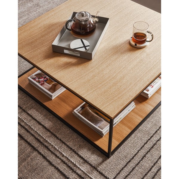 Stolik z blatem w dekorze dębu 80x80 cm Yona − Kave Home-image-1