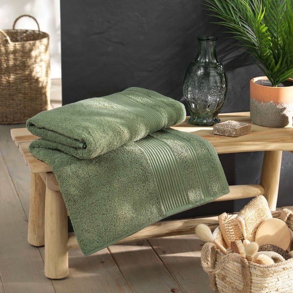Bawełniany ręcznik kąpielowy frotte w kolorze khaki 90x150 cm Tendresse – douceur d'intérieur-image-1
